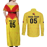 Papua New Guinea Rugby Custom Couples Matching Off Shoulder Maxi Dress and Long Sleeve Button Shirt Kumuls Heritage