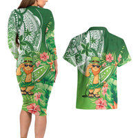 Aloha Hawaii St Patrick's Day Couples Matching Long Sleeve Bodycon Dress and Hawaiian Shirt Polynesian Style