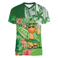 Aloha Hawaii St Patrick's Day Women V-Neck T-Shirt Polynesian Style