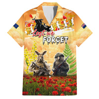 Australia And New Zealand ANZAC Day Family Matching Short Sleeve Bodycon Dress and Hawaiian Shirt Kangaroo And Kiwi Bird Soldiers Lest We Forget LT05 Dad's Shirt - Short Sleeve Yellow - Polynesian Pride