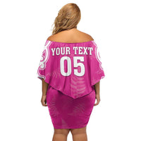 New Zealand Fern Women Rugby Custom Family Matching Off Shoulder Short Dress and Hawaiian Shirt Pink Maori Pattern