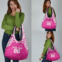 New Zealand Fern Women Rugby Custom Grocery Bag Pink Maori Pattern