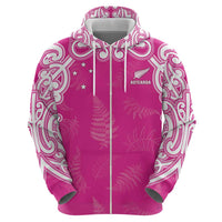 New Zealand Fern Women Rugby Custom Hoodie Pink Maori Pattern
