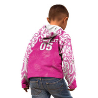 New Zealand Fern Women Rugby Custom Kid Hoodie Pink Maori Pattern