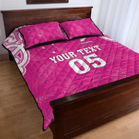 New Zealand Fern Women Rugby Custom Quilt Bed Set Pink Maori Pattern