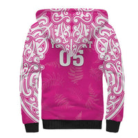 New Zealand Fern Women Rugby Custom Sherpa Hoodie Pink Maori Pattern