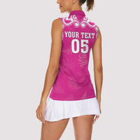 New Zealand Fern Women Rugby Custom Women Sleeveless Polo Shirt Pink Maori Pattern
