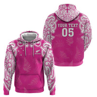 New Zealand Fern Women Rugby Custom Zip Hoodie Pink Maori Pattern