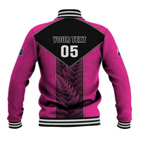 New Zealand Fern Rugby Custom Baseball Jacket Pink Maori Pattern