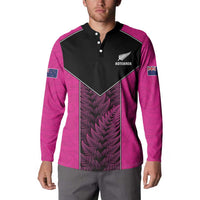 New Zealand Fern Rugby Custom Button Sweatshirt Pink Maori Pattern