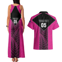 New Zealand Fern Rugby Custom Couples Matching Tank Maxi Dress and Hawaiian Shirt Pink Maori Pattern