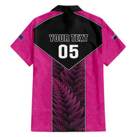 New Zealand Fern Rugby Custom Family Matching Off Shoulder Maxi Dress and Hawaiian Shirt Pink Maori Pattern