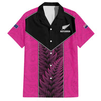 New Zealand Fern Rugby Custom Family Matching Puletasi and Hawaiian Shirt Pink Maori Pattern