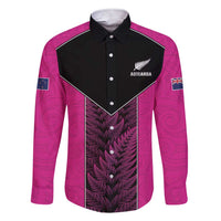New Zealand Fern Rugby Custom Family Matching Short Sleeve Bodycon Dress and Hawaiian Shirt Pink Maori Pattern