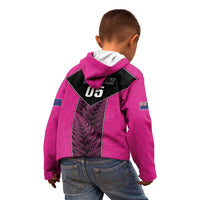 New Zealand Fern Rugby Custom Kid Hoodie Pink Maori Pattern