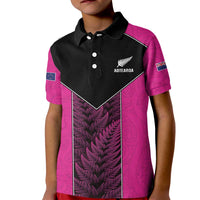 New Zealand Fern Rugby Custom Kid Polo Shirt Pink Maori Pattern