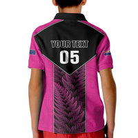 New Zealand Fern Rugby Custom Kid Polo Shirt Pink Maori Pattern