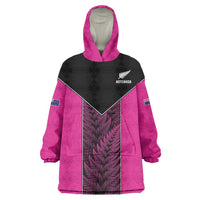 New Zealand Fern Rugby Custom Wearable Blanket Hoodie Pink Maori Pattern