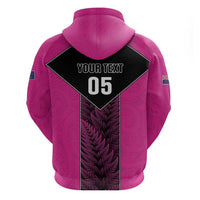 New Zealand Fern Rugby Custom Zip Hoodie Pink Maori Pattern