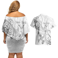 Personalised Brain Cancer Awareness Couples Matching Off Shoulder Short Dress and Hawaiian Shirt Ribbon Polynesian Pattern