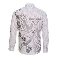 Personalised Brain Cancer Awareness Long Sleeve Button Shirt Ribbon Polynesian Pattern