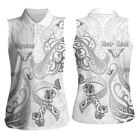 Personalised Brain Cancer Awareness Women Sleeveless Polo Shirt Ribbon Polynesian Pattern