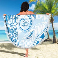 Polynesian Pattern With Plumeria Flowers Beach Blanket Blue