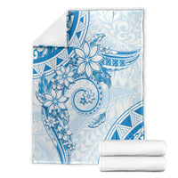 Polynesian Pattern With Plumeria Flowers Blanket Blue