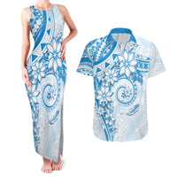 Polynesian Pattern With Plumeria Flowers Couples Matching Tank Maxi Dress and Hawaiian Shirt Blue LT05 Blue - Polynesian Pride