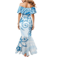 Polynesian Pattern With Plumeria Flowers Mermaid Dress Blue LT05 - Polynesian Pride