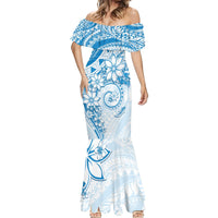 Polynesian Pattern With Plumeria Flowers Mermaid Dress Blue LT05 - Polynesian Pride