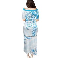Polynesian Pattern With Plumeria Flowers Puletasi Blue LT05 - Polynesian Pride