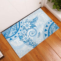 Polynesian Pattern With Plumeria Flowers Rubber Doormat Blue LT05 Blue - Polynesian Pride
