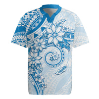 Polynesian Pattern With Plumeria Flowers Rugby Jersey Blue LT05 Blue - Polynesian Pride