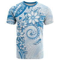 Polynesian Pattern With Plumeria Flowers T Shirt Blue