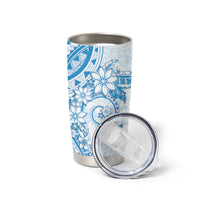 Blue Polynesian Pattern With Plumeria Flowers Tumbler Cup