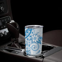 Blue Polynesian Pattern With Plumeria Flowers Tumbler Cup
