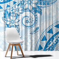 Polynesian Pattern With Plumeria Flowers Window Curtain Blue