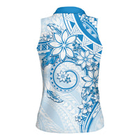 Polynesian Pattern With Plumeria Flowers Women Sleeveless Polo Shirt Blue