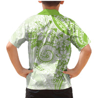 Polynesian Pattern With Plumeria Flowers Family Matching Mermaid Dress and Hawaiian Shirt Lime Green