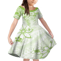 Polynesian Pattern With Plumeria Flowers Family Matching Mermaid Dress and Hawaiian Shirt Lime Green