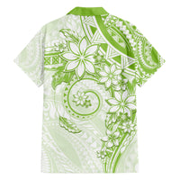 Polynesian Pattern With Plumeria Flowers Family Matching Tank Maxi Dress and Hawaiian Shirt Lime Green