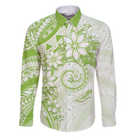 Polynesian Pattern With Plumeria Flowers Family Matching Tank Maxi Dress and Hawaiian Shirt Lime Green