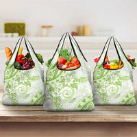 Polynesian Pattern With Plumeria Flowers Grocery Bag Lime Green