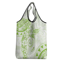 Polynesian Pattern With Plumeria Flowers Grocery Bag Lime Green