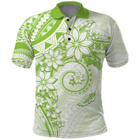 Polynesian Pattern With Plumeria Flowers Polo Shirt Lime Green