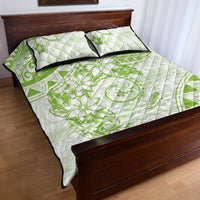 Polynesian Pattern With Plumeria Flowers Quilt Bed Set Lime Green