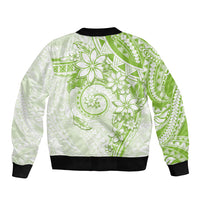Polynesian Pattern With Plumeria Flowers Sleeve Zip Bomber Jacket Lime Green