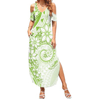 Polynesian Pattern With Plumeria Flowers Summer Maxi Dress Lime Green LT05 Women Lime Green - Polynesian Pride