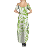 Polynesian Pattern With Plumeria Flowers Summer Maxi Dress Lime Green LT05 - Polynesian Pride